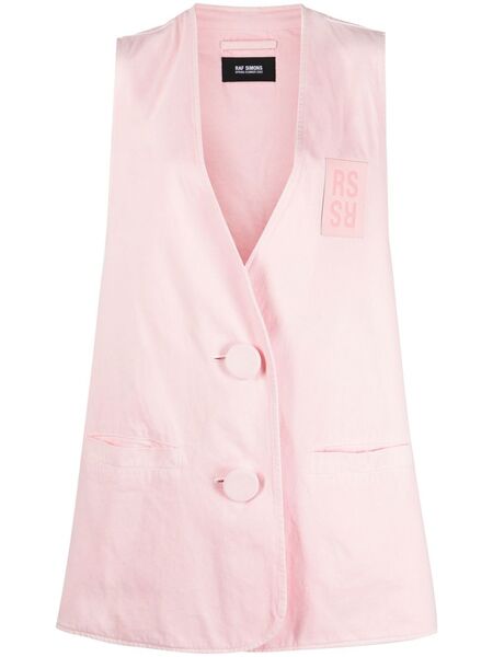  Raf Simons Denim Oversized Logo Patch Gilet - Pink 