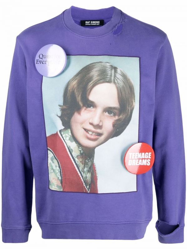  Raf Simons Graphic-print Round Neck Sweatshirt - Purple 