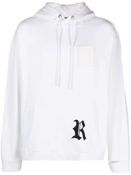  Raf Simons Logo Patch Ripped Hoodie - White 