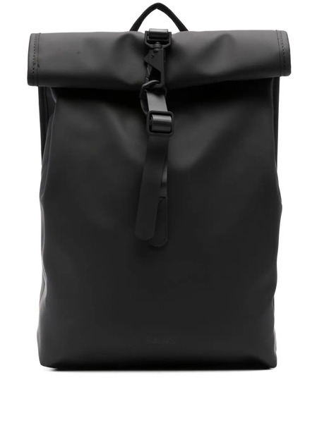  Rains Mini Rolltop Rucksack Logo-embossed Backpack - Black 