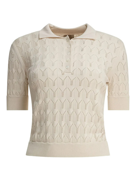  Rakki Chevron-pattern Polo Top - Neutrals 