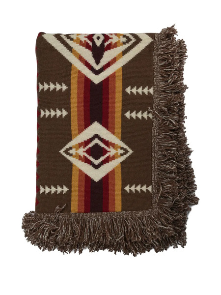  Rakki Fringed Geometric Wool Throw - Brown 