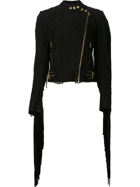  Ralph Lauren Collection Fringed Biker Jacket - Black 