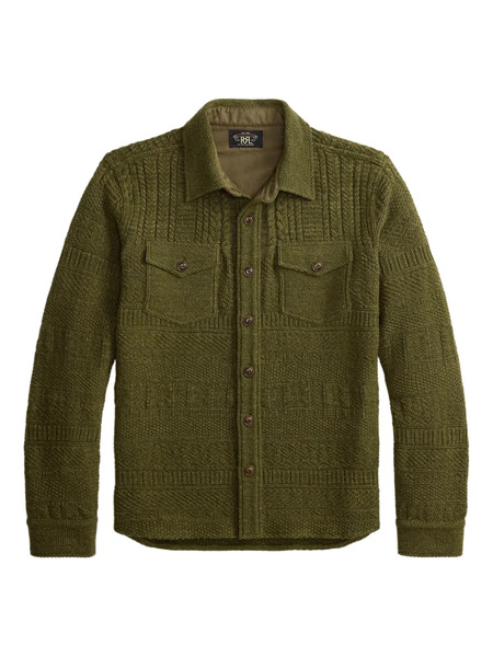  Ralph Lauren Rrl Buttoned Cable-knit Sweater - Green 
