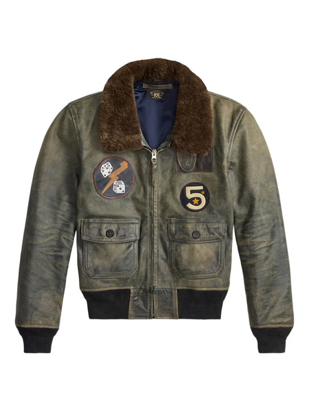 Ralph Lauren Rrl Leather Bomber Jacket - Blue 