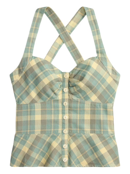  Ralph Lauren Rrl Plaid Buttoned Top - Green 