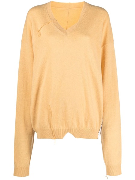  Ramael V-neck Distressed Jumper - Yellow 