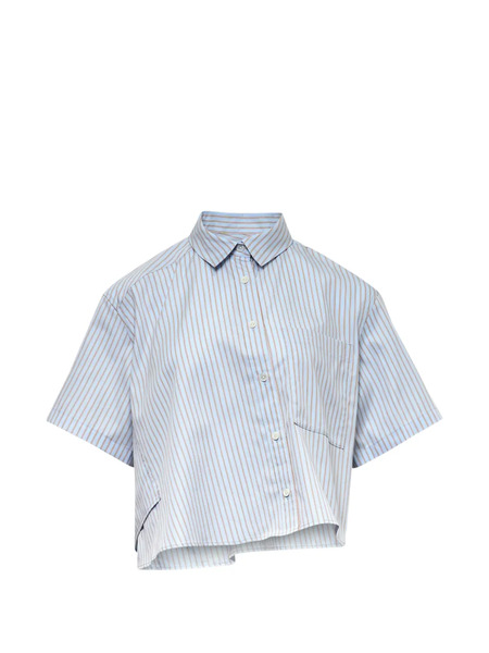  Re Code Asymmetrical Stripe Cropped Shirt - Blue 