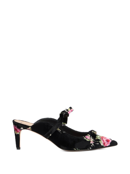  Red(v) Floral Bow Mules - Black 
