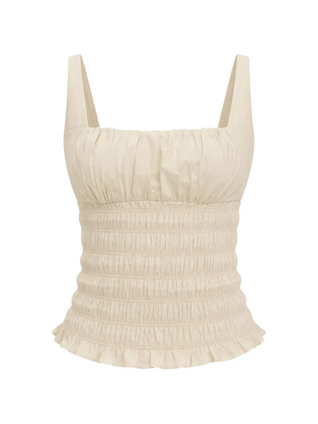  Reformation Jeanette Shirred Ruffle Top - Neutrals 