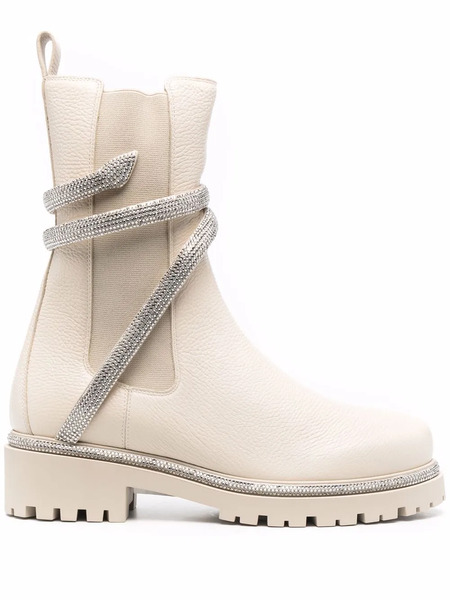  René Caovilla Rhinestone Snake Boots - Neutrals 