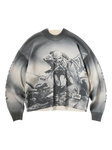  Represent Graphic-print Crew-neck Sweater - 46 Sunfade Grey 