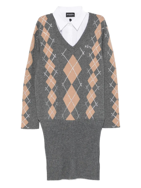  Retrofete Ornella Argyle-pattern Embellished Mini Dress - Grey 