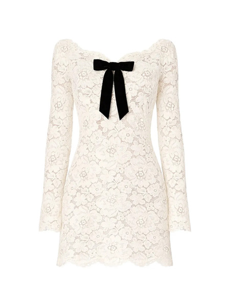  Retrofete Perdita Bow Lace Dress - White 