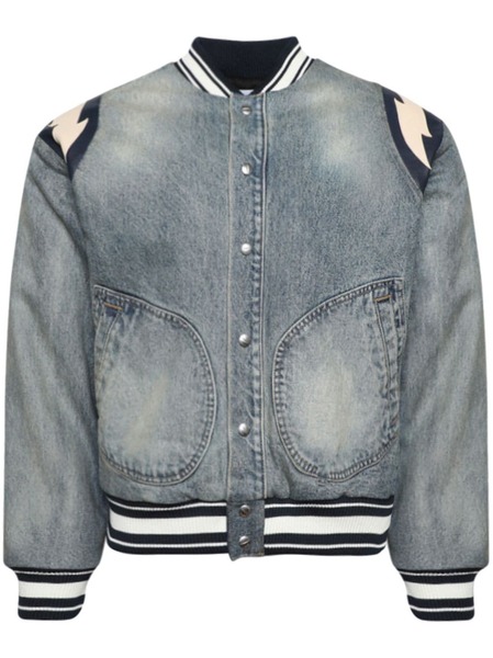  Rhude Lightening Denim Bomber Jacket - Blue 