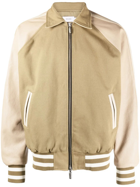  Rhude Logo-patch Cotton Varsity Jacket - Brown 