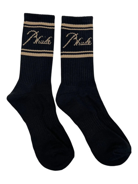  Rhude Logo Striped Socks - Black 