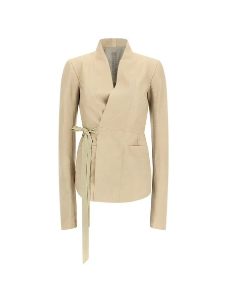  Rick Owens Hollywood V-neck Leather Jacket - Neutrals 