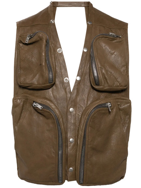  Rick Owens Leather V-neck Gilet - Brown 