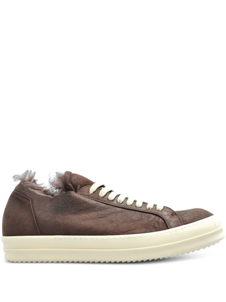  Rick Owens Shearling-trimmed Leather Sneakers - Brown 