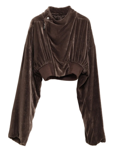  Rick Owens Velvet Zip-front Cropped Jacket - Brown 