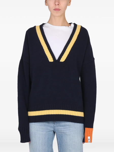  Right For V-neck Stripe-detail Sweater - Blue 