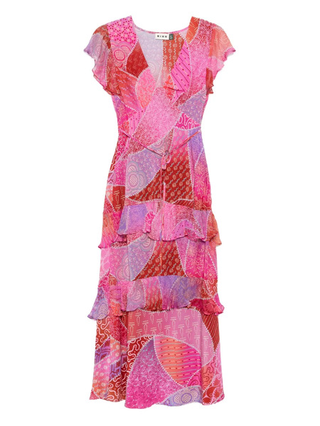  Rixo Patchwork Ruffled Midi Dress - Pink 