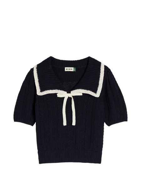  Rixo Pippa Bow Collared Knitted Top - Blue 