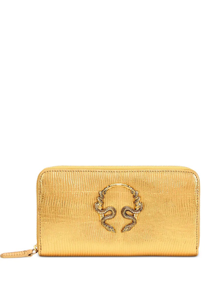  Roberto Cavalli Embossed Zip Wallet - Gold 