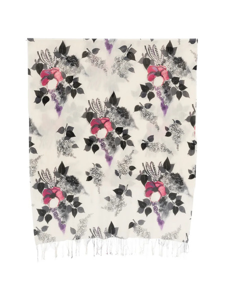  Roberto Cavalli Floral-print Fringed Scarf - Neutrals 