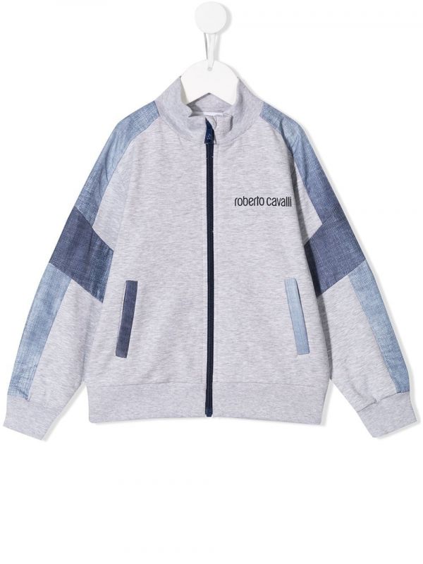  Roberto Cavalli Junior Denim Patchwork Track Jacket - Grey 