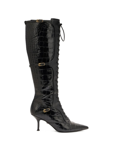  Roberto Cavalli Lace-up Crocodile-effect Boots - Black 
