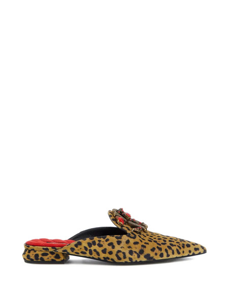  Roberto Cavalli Leopard Embellished Mules - Brown 