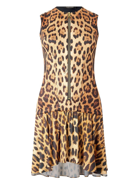  Roberto Cavalli Leopard-print Zip-front Minidress - Brown 
