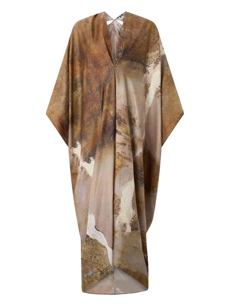  Roberto Cavalli Marble-print Silk Kaftan - Neutrals 