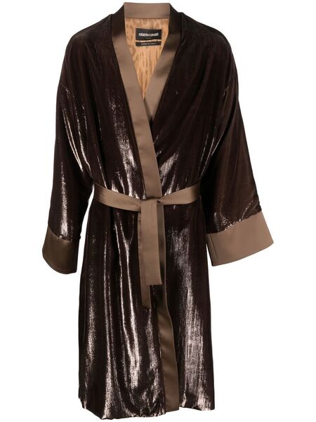  Roberto Cavalli Metallic-effect Kimono Jacket - Brown 