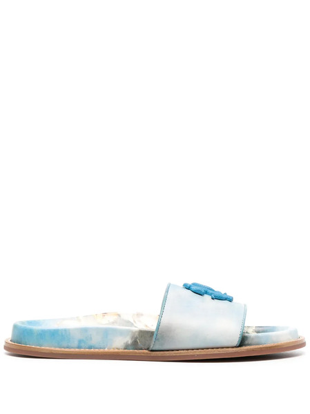  Roberto Cavalli Mirror Snake Leather Slides - Blue 