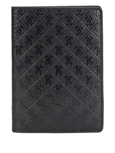  Roberto Cavalli Mirror Snake Monogram-embossed Leather Wallet - Black 