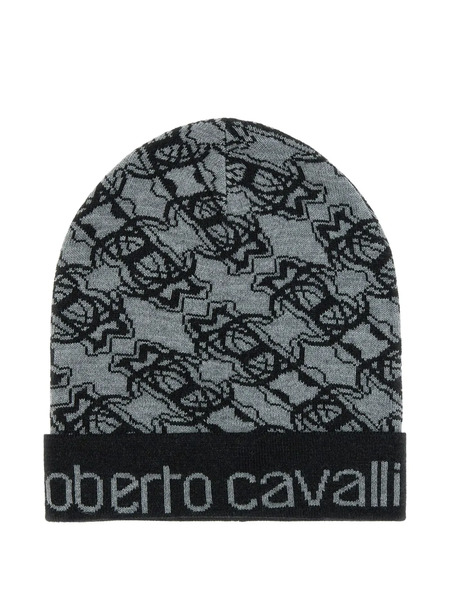  Roberto Cavalli Monogram-pattern Beanie Hat - Grey 