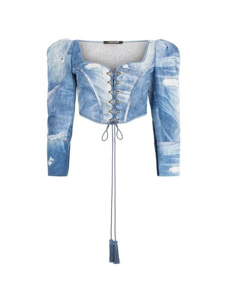  Roberto Cavalli Patchwork-effect Corset Top - Blue 