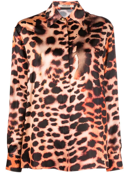  Roberto Cavalli Silk Leopard Print Blouse - Neutrals 