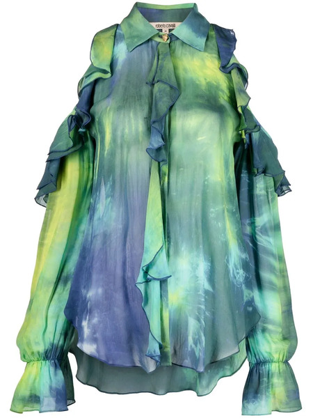  Roberto Cavalli Tie-dye Cold-shoulder Blouse - Green 