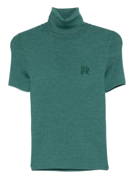  Rochas Turtleneck Logo-patch Top - Green 