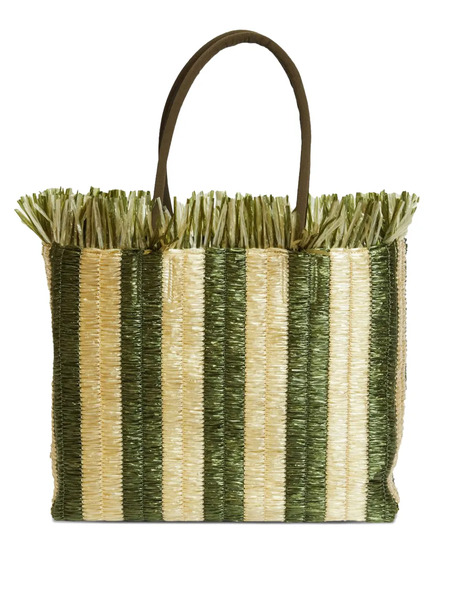  Rodebjer Large Lidiya Striped-pattern Fringed Tote Bag - Green 