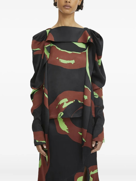  Rodebjer Swirl-print Puff-sleeve Blouse - Black 