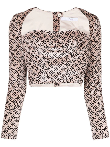  Rokh Monogram-print Bustier Corset Top - Neutrals 