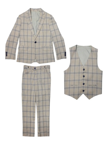  Romano Kids Checkered Suit (set Of Three) - Neutrals 
