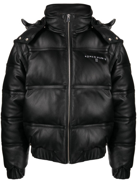  Romeo Hunte Pebbled-texture Leather Puffer Jacket - Black 