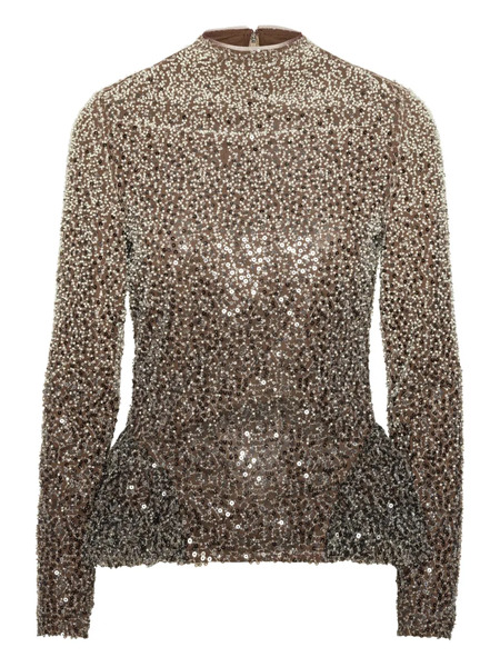  Rotate Birger Christensen Beaded Peplum Top - Grey 