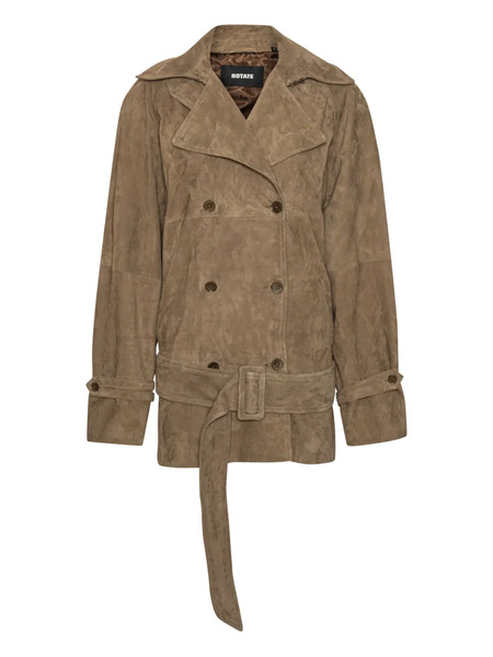  Rotate Birger Christensen Belted Oversize Suede Jacket - Brown 